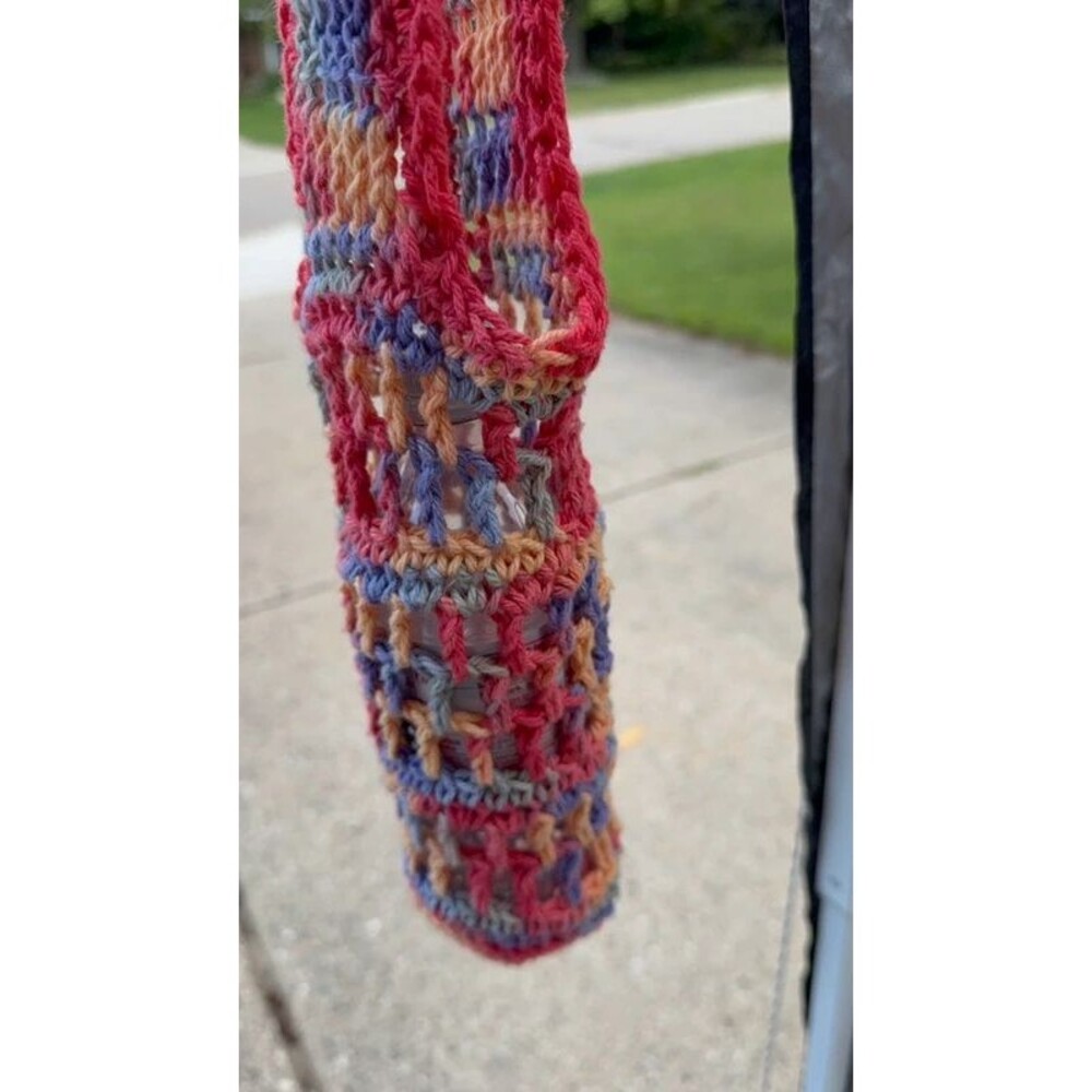 Handmade rainbow crotchet yarn water bottle crossbody holder